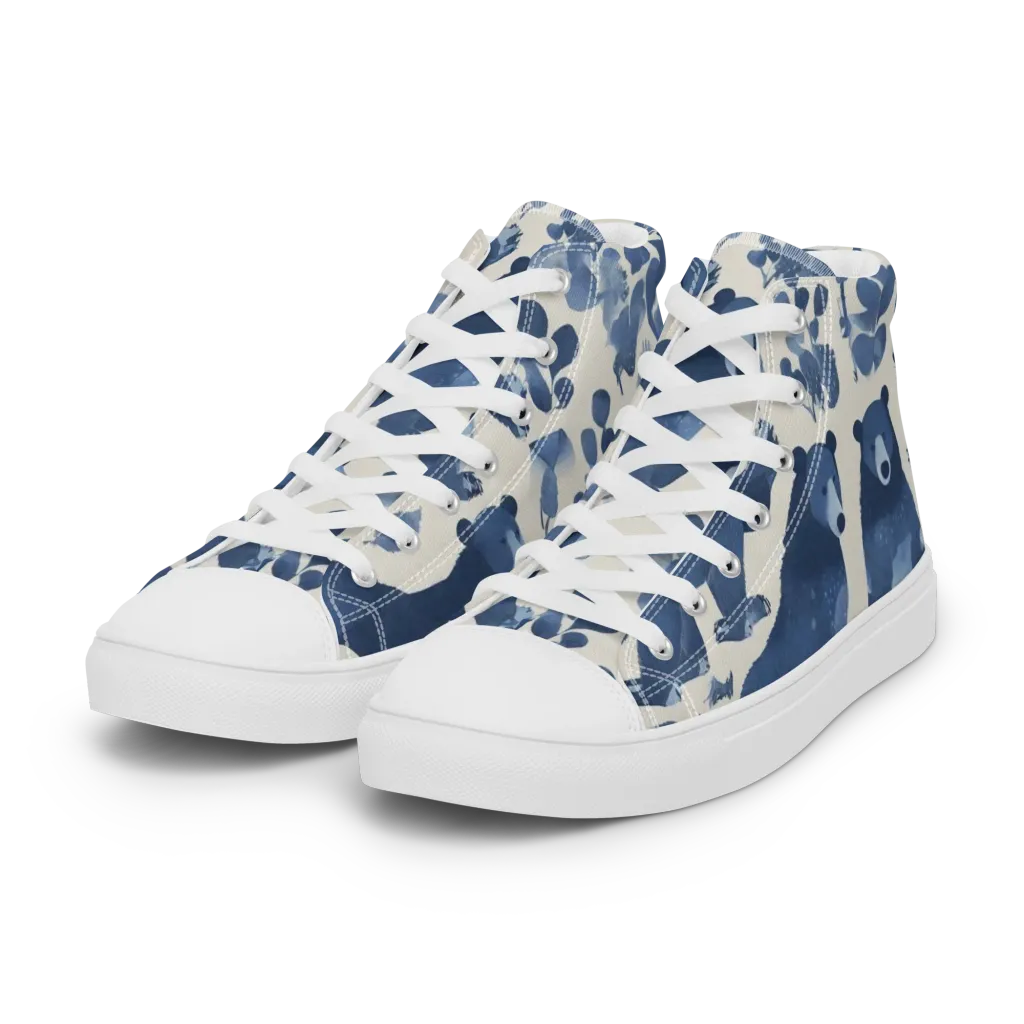 Blue Bearwood on Women's High Top Canvas Shoes — Left Front
