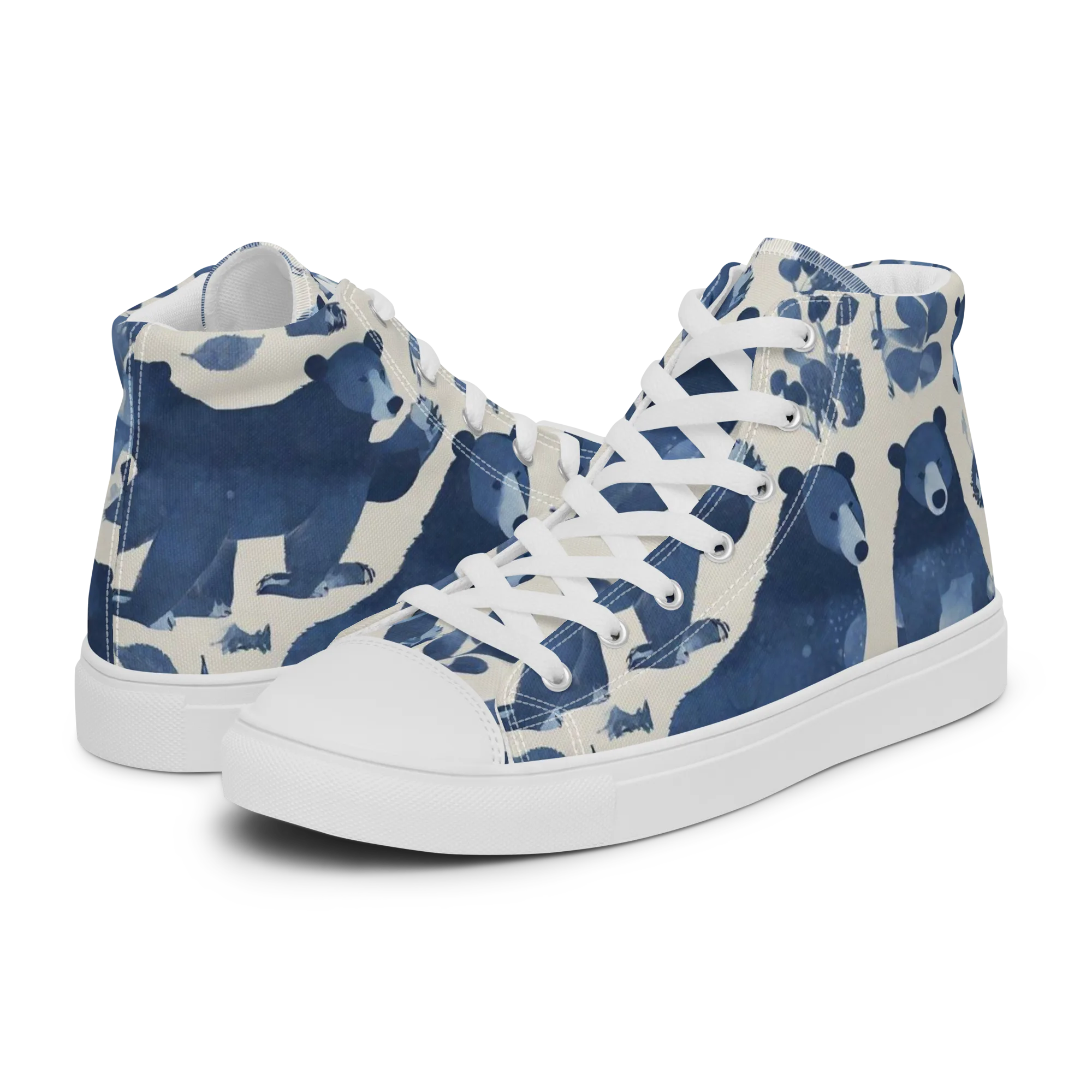 Blue Bearwood on Women's High Top Canvas Shoes — Left