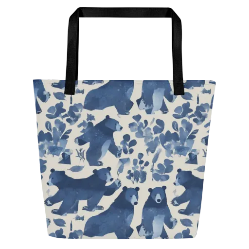 Blue Bearwood on a Large Tote Bag W/ Pocket