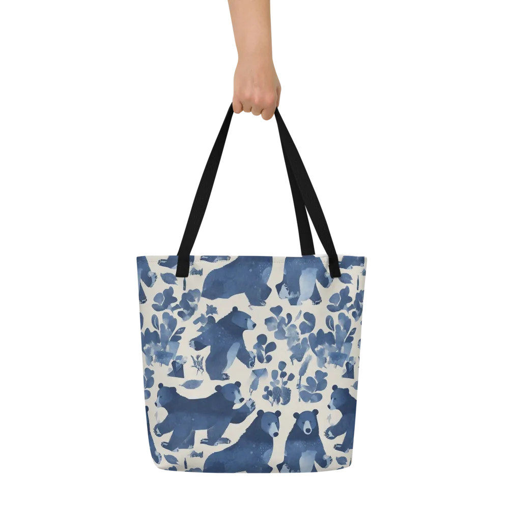 Blue Bearwood on Large Tote Bag W/ Pocket — Front