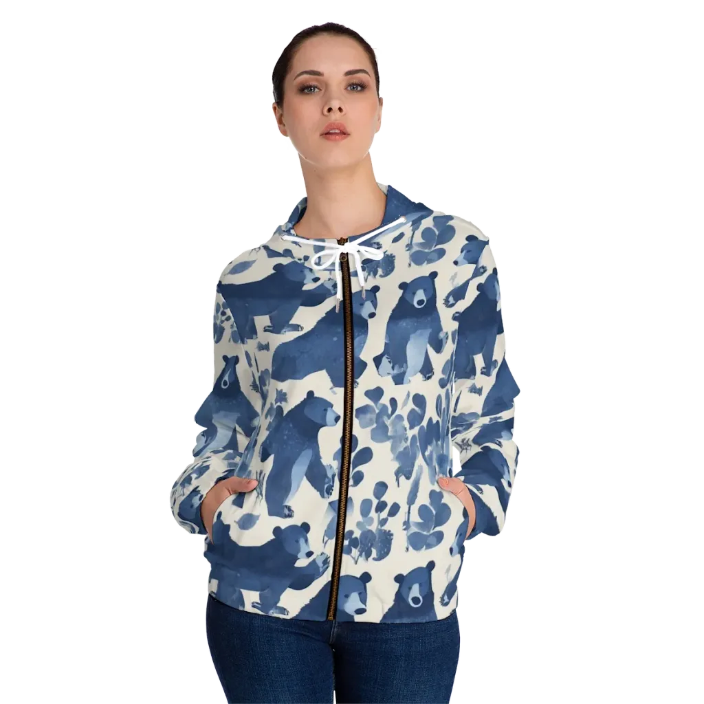 Blue Bearwood on Women's Full-Zip Hoodie — Front On Person