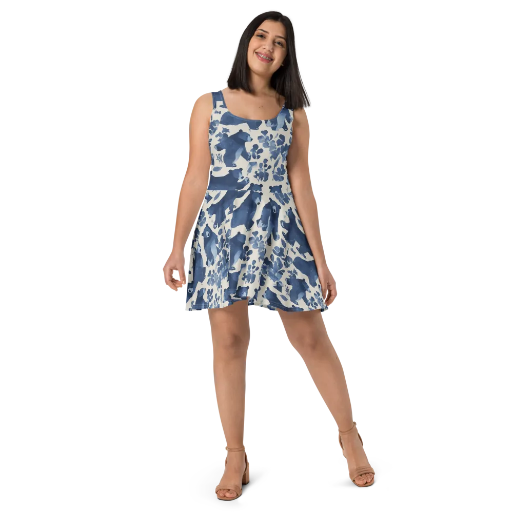Blue Bearwood on Skater Dress — Front