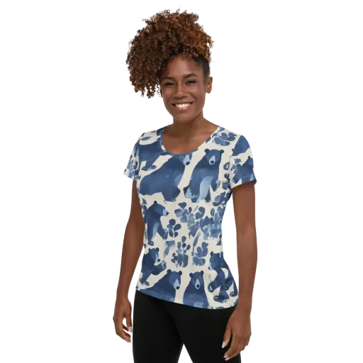 Blue Bearwood on a Women's Athletic T-Shirt