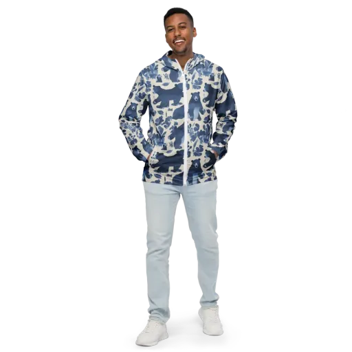 Blue Bearwood on a Men's Windbreaker