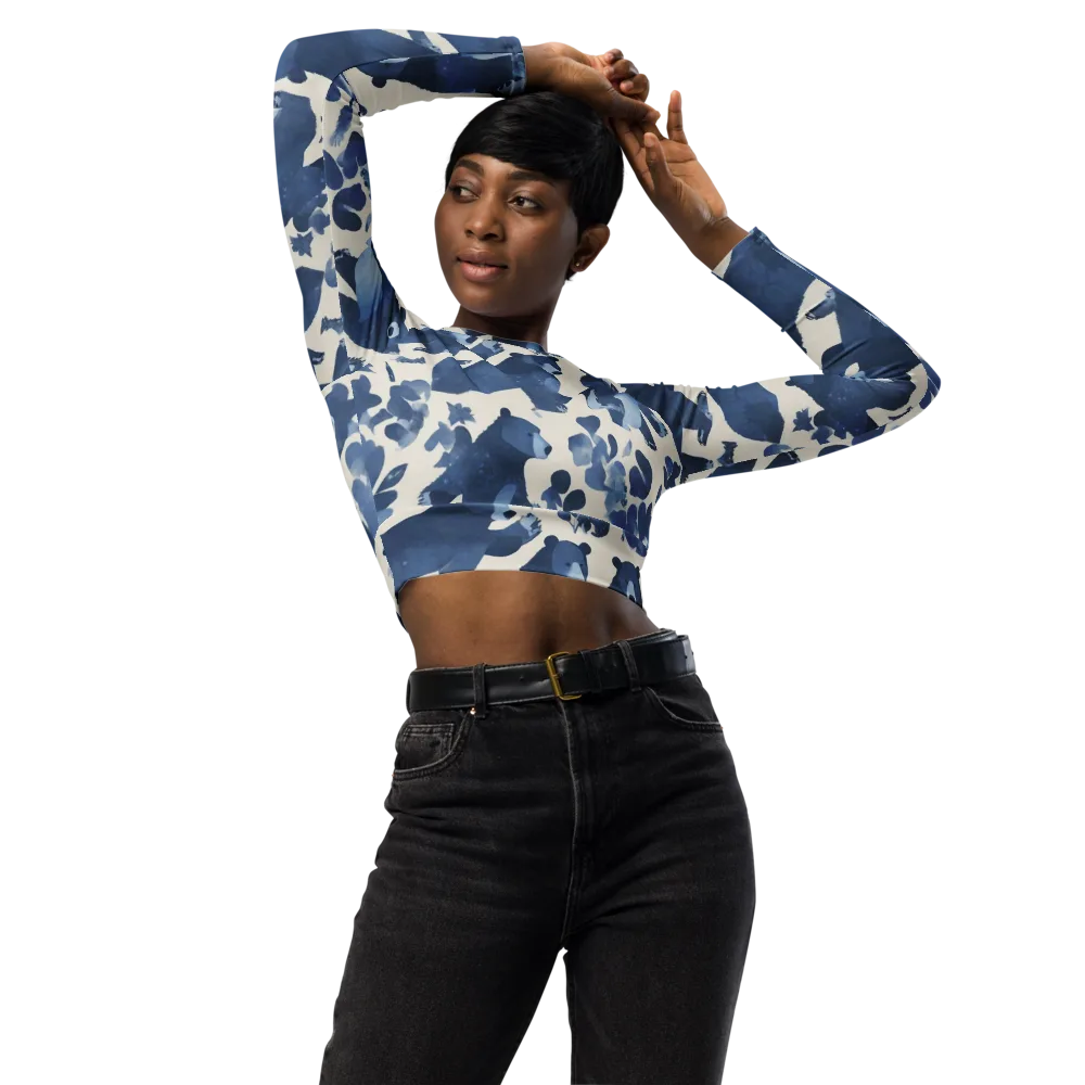 Blue Bearwood on Long Sleeve Crop Top — Front