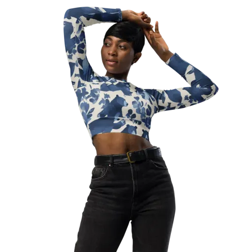 Blue Bearwood on a Long Sleeve Crop Top