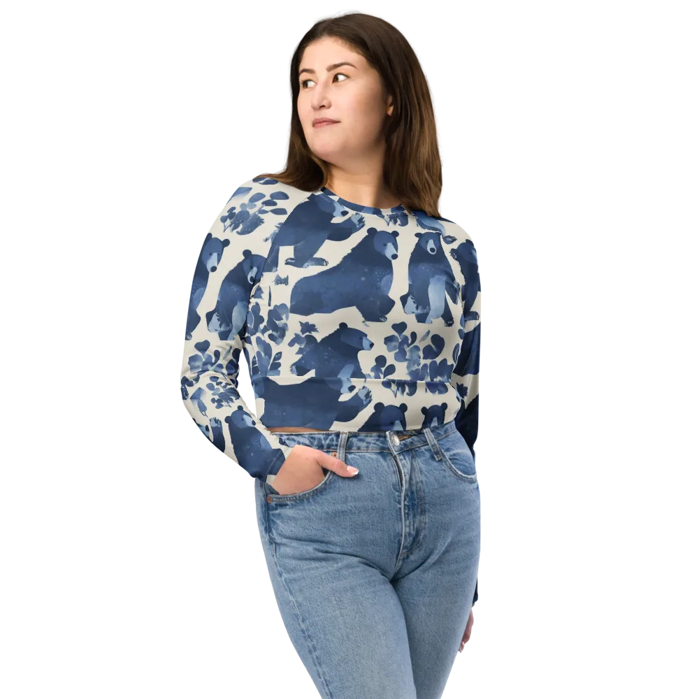 Blue Bearwood on Long Sleeve Crop Top — Front