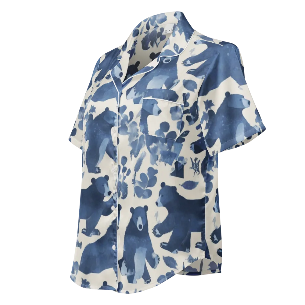 Blue Bearwood on Women's Short Sleeve Pajama Top — Left Front
