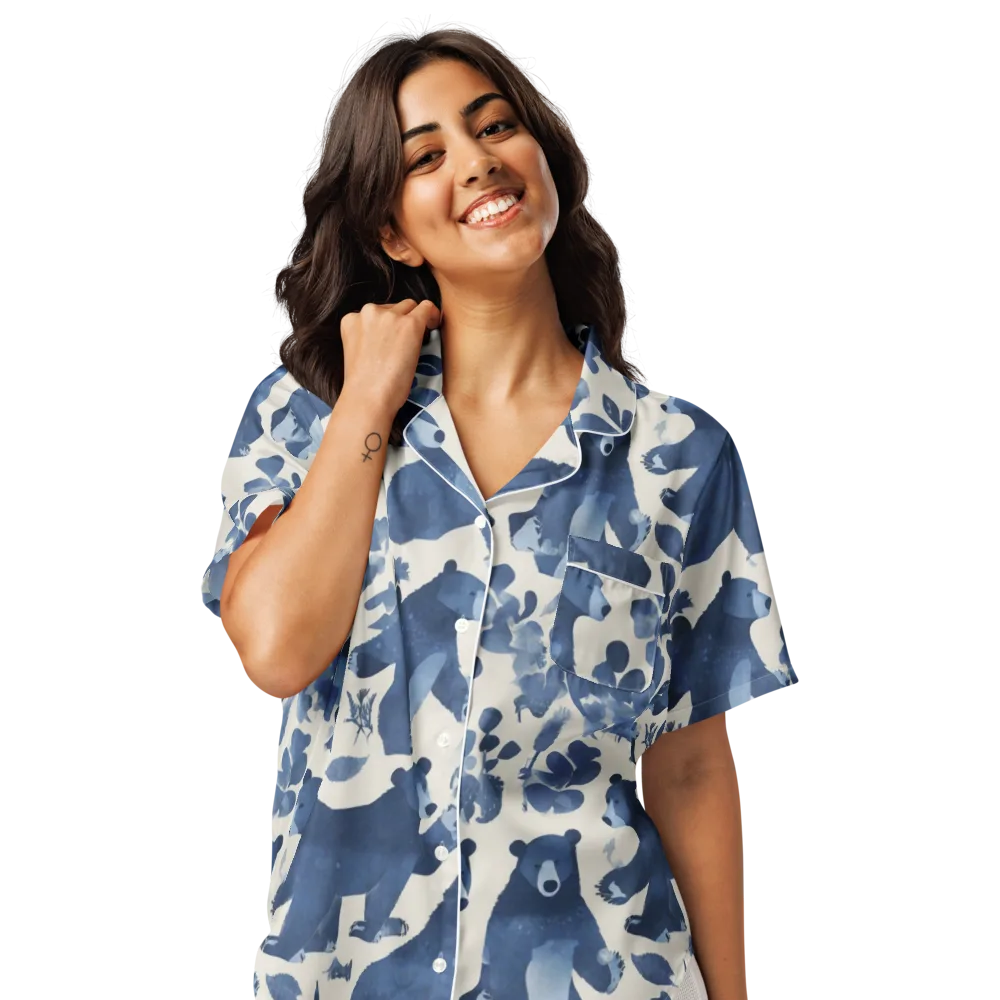 Blue Bearwood on Women's Short Sleeve Pajama Top — Front