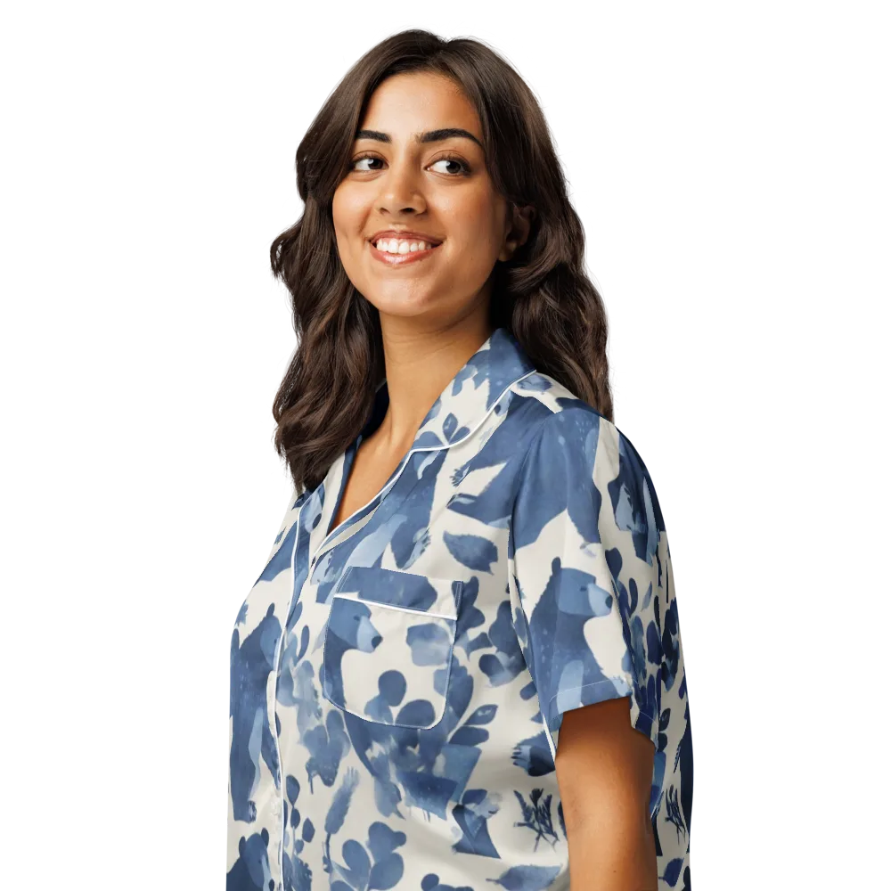 Blue Bearwood on Women's Short Sleeve Pajama Top — Left Front