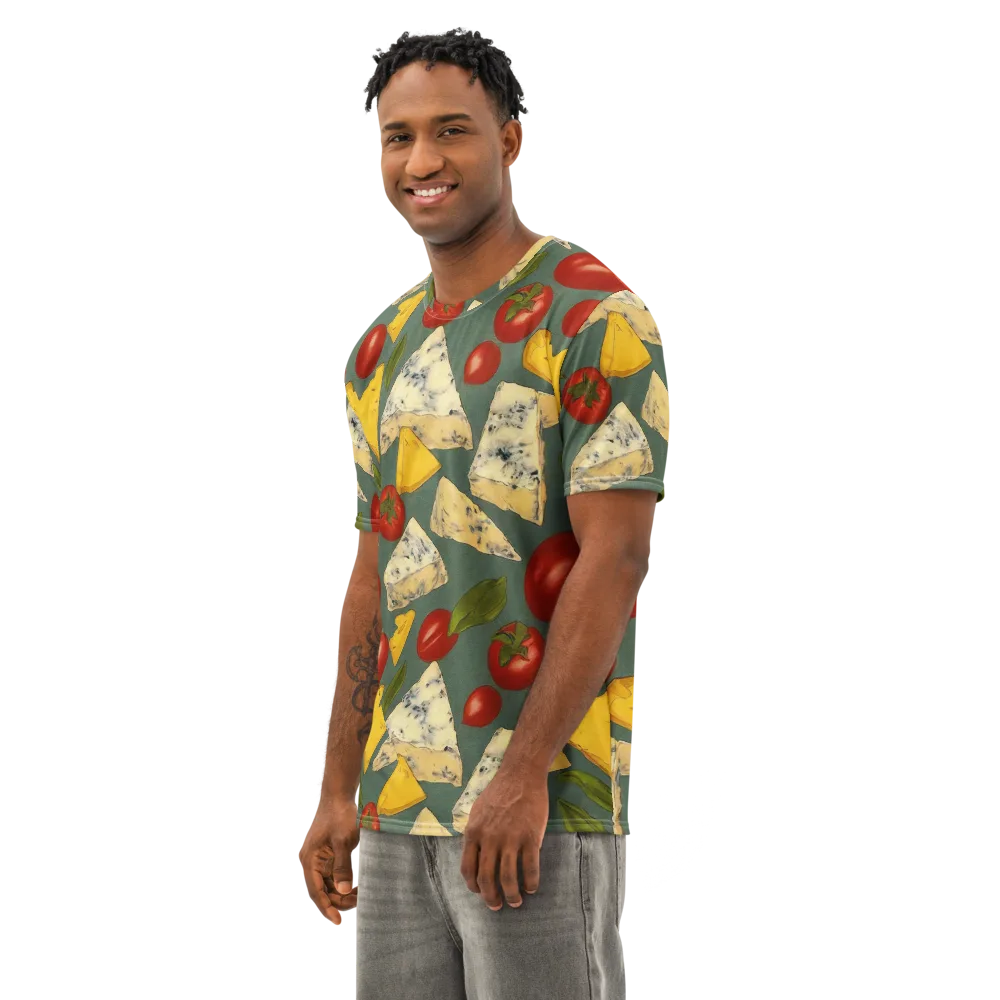 Market Day Blue on Men's Cotton Crew Neck T-Shirt — Left Front