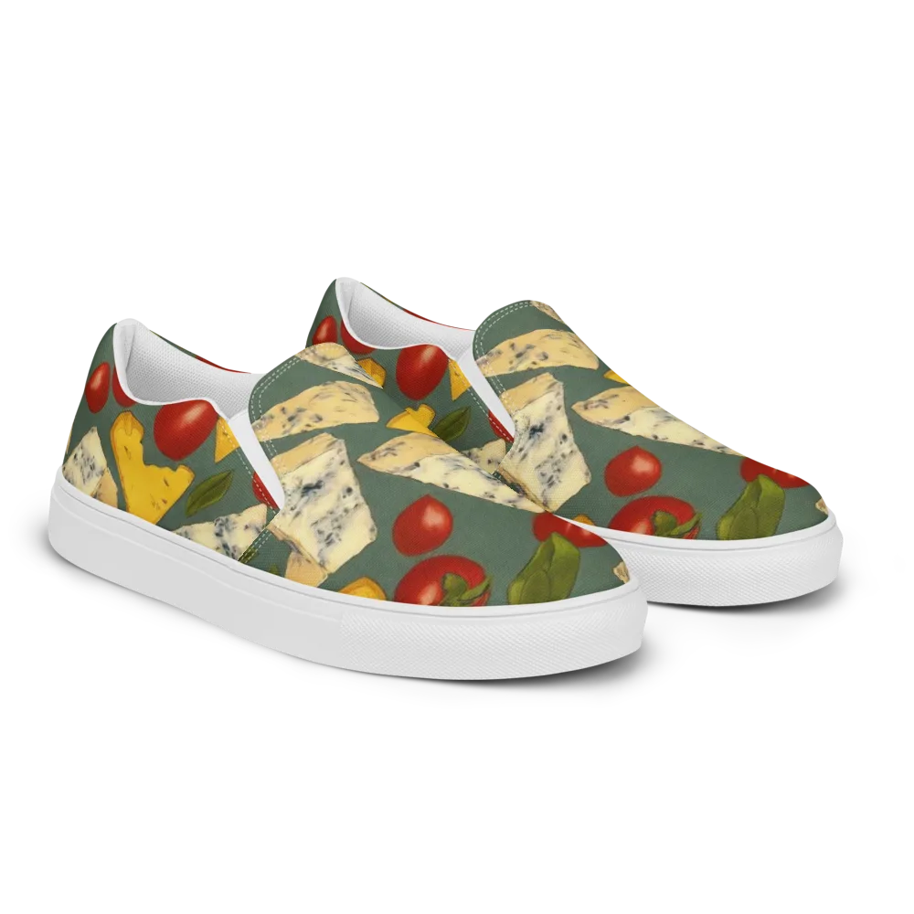 Market Day Blue on Men's Slip-On Canvas Shoes — Right Front