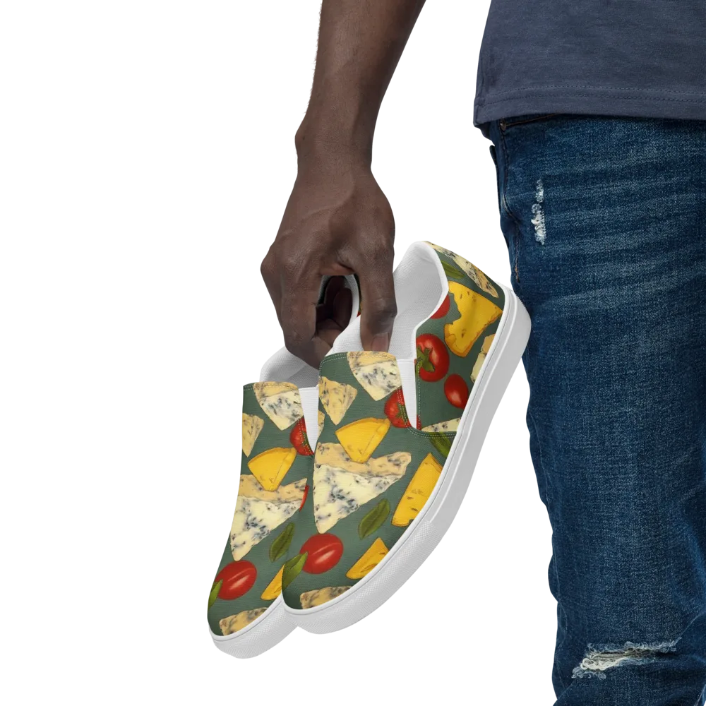 Market Day Blue on Men's Slip-On Canvas Shoes — Left Front