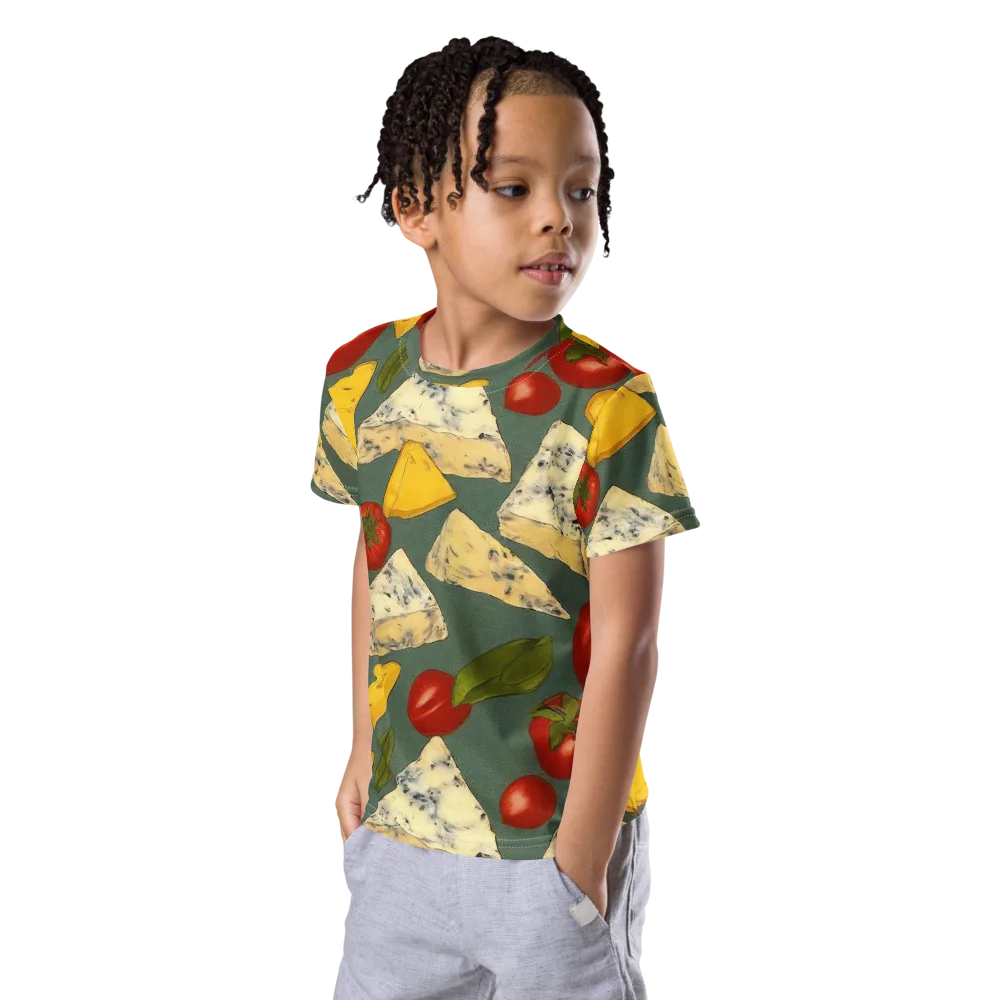 Market Day Blue on Kids Crew Neck T-Shirt — Left Front
