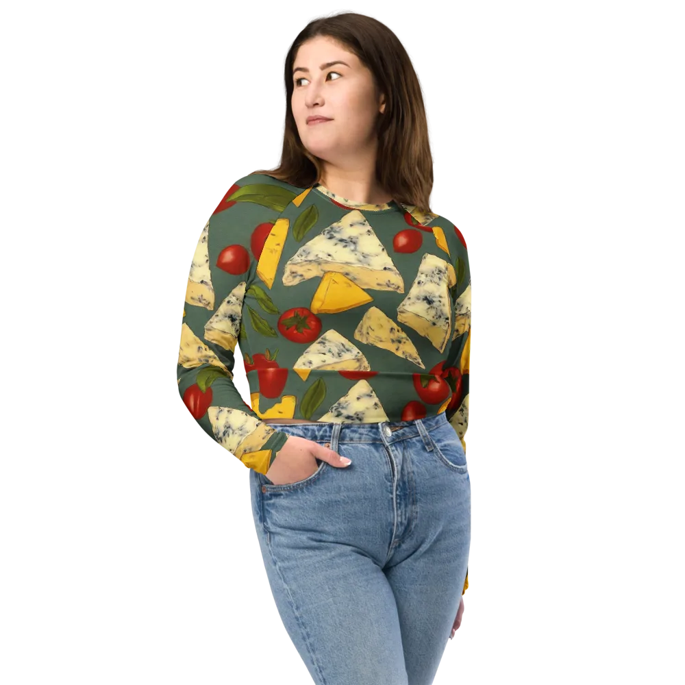 Market Day Blue on Long Sleeve Crop Top — Front