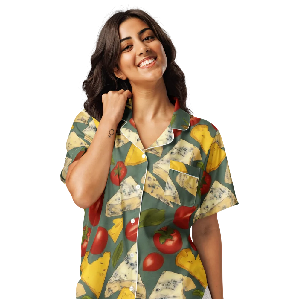Market Day Blue on Women's Short Sleeve Pajama Top — Front