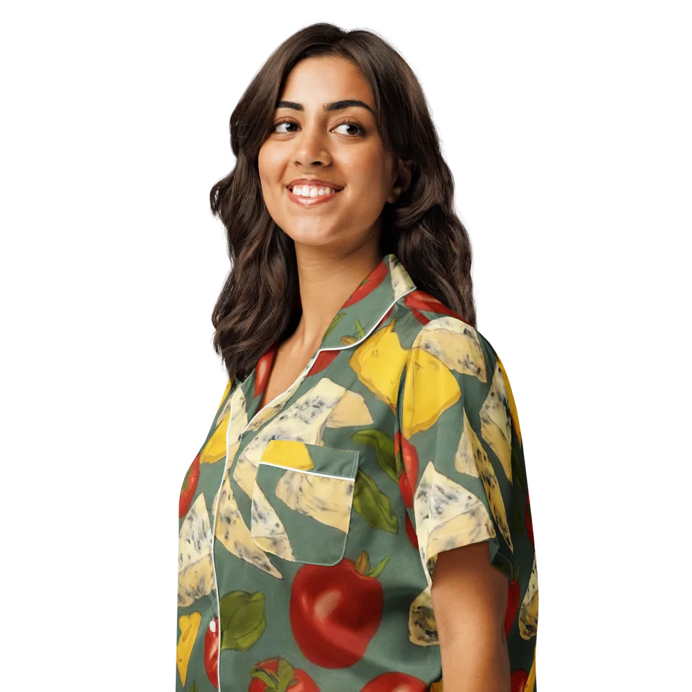 Market Day Blue on Women's Short Sleeve Pajama Top — Left Front