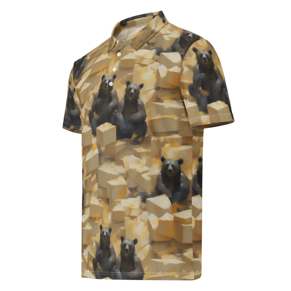 Cheddar Bear Society on Men's Slim Fit Polo Shirt — Left Front
