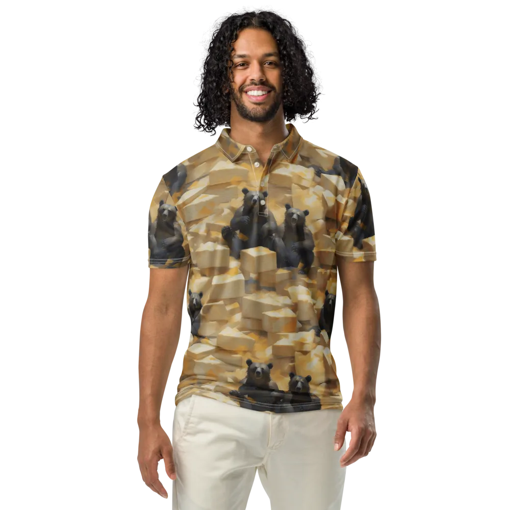 Cheddar Bear Society on Men's Slim Fit Polo Shirt — Front