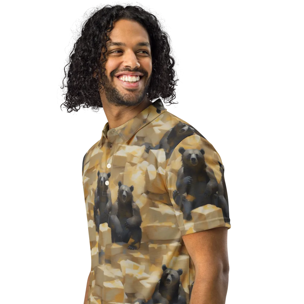 Cheddar Bear Society on Men's Slim Fit Polo Shirt — Left Front