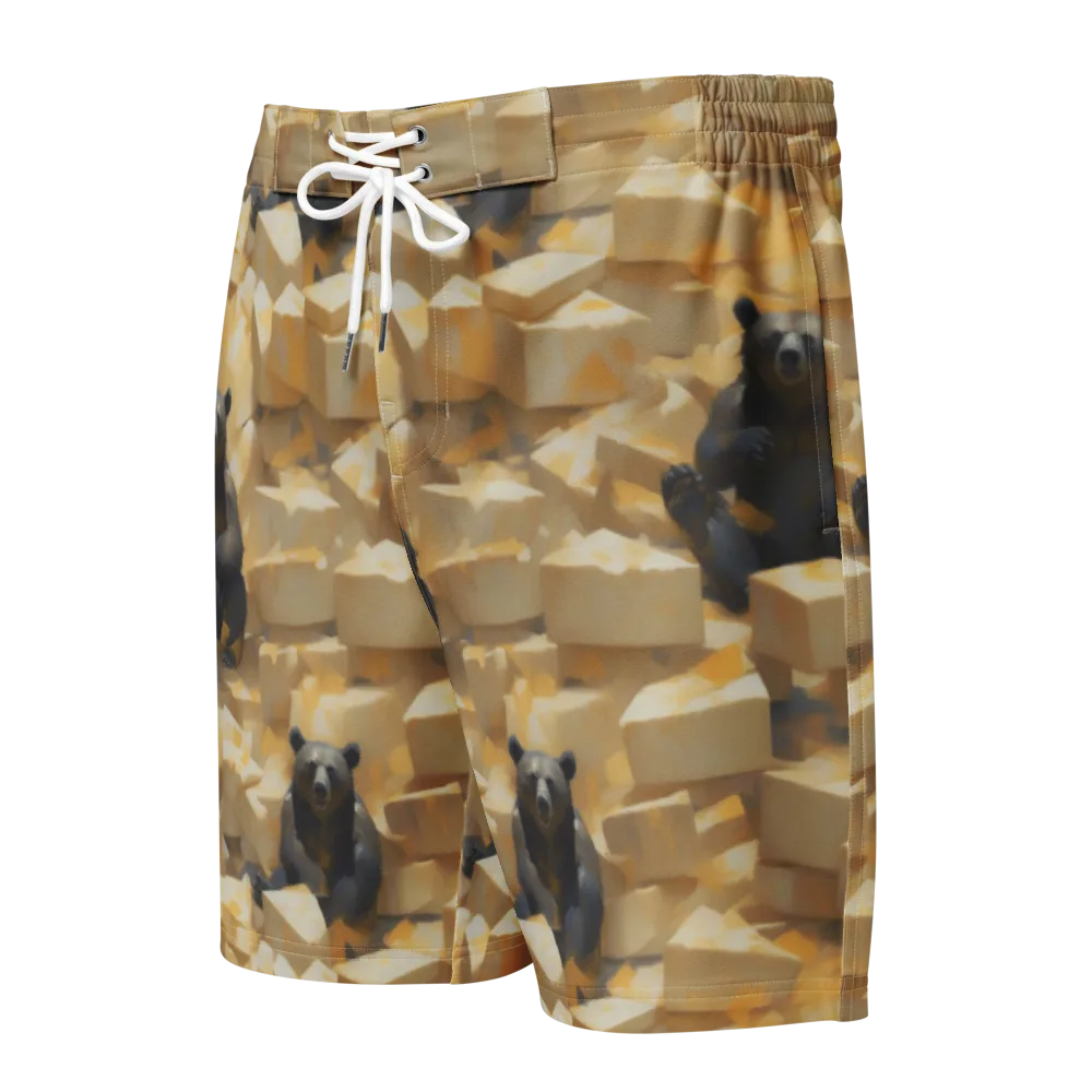 Cheddar Bear Society on Men's Board Shorts — Front