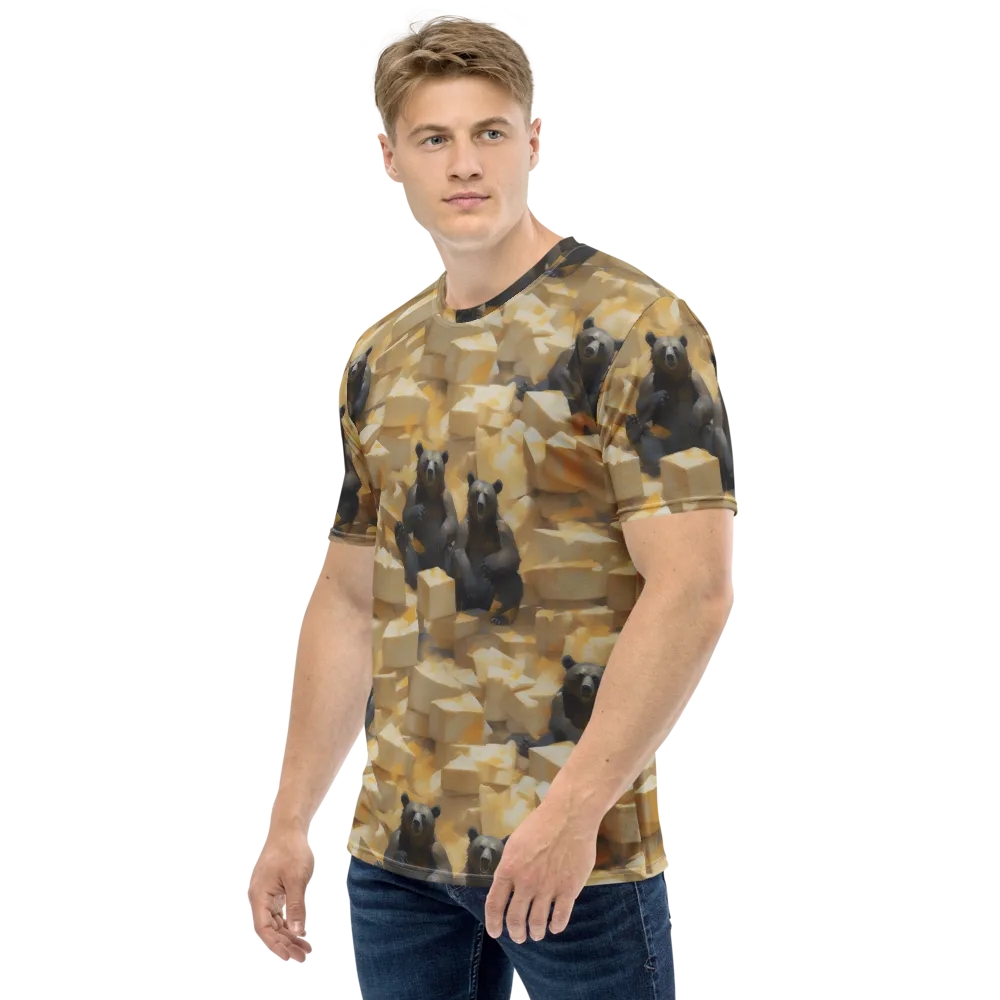 Cheddar Bear Society on Men's Crew Neck T-Shirt — Left
