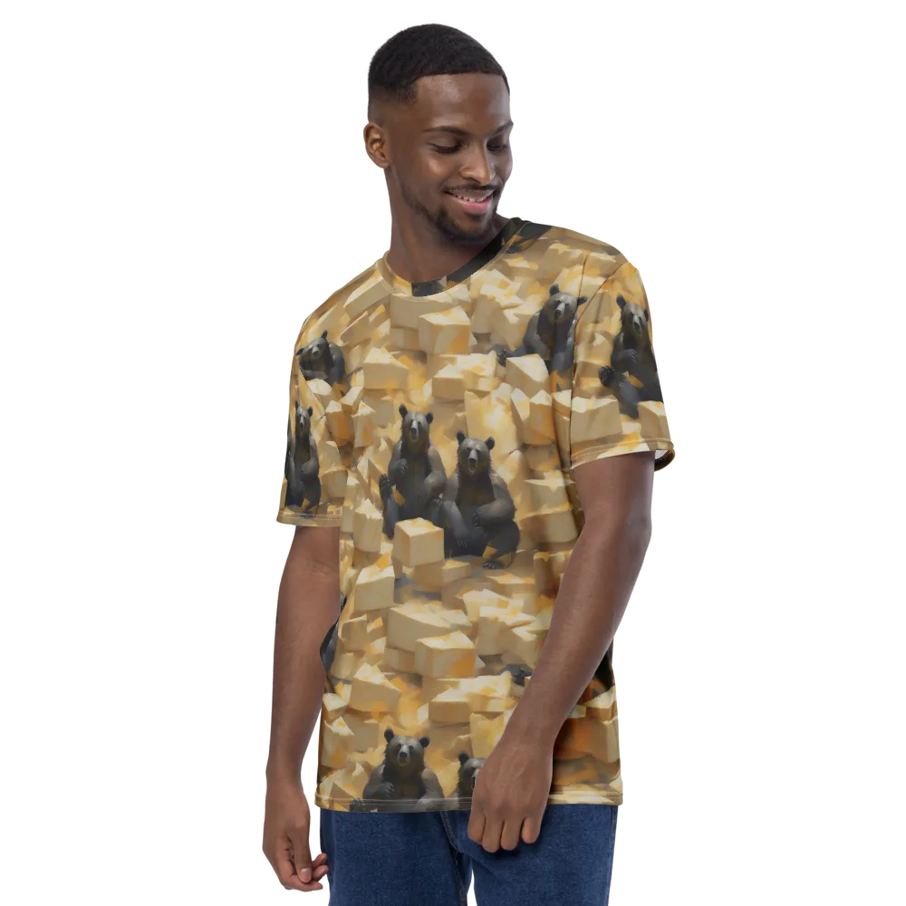 Cheddar Bear Society on Men's Crew Neck T-Shirt — Left