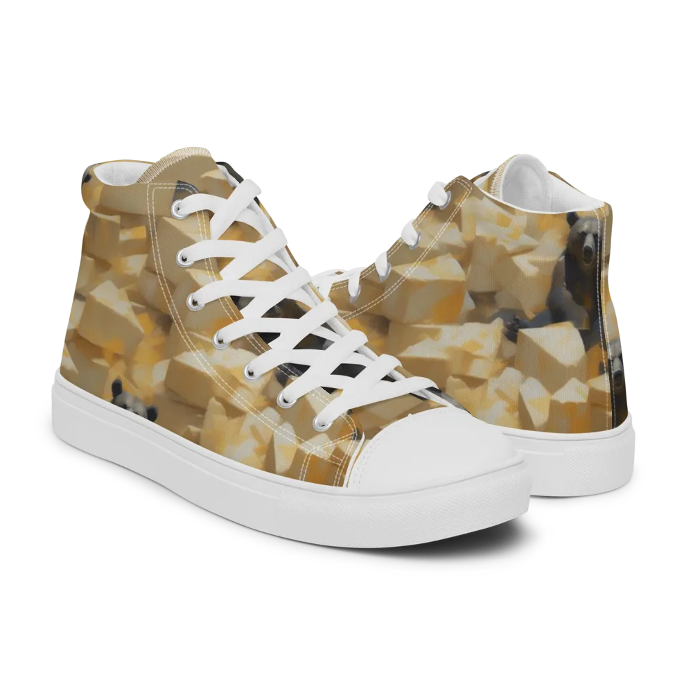 Cheddar Bear Society on Men's High Top Canvas Shoes — Right