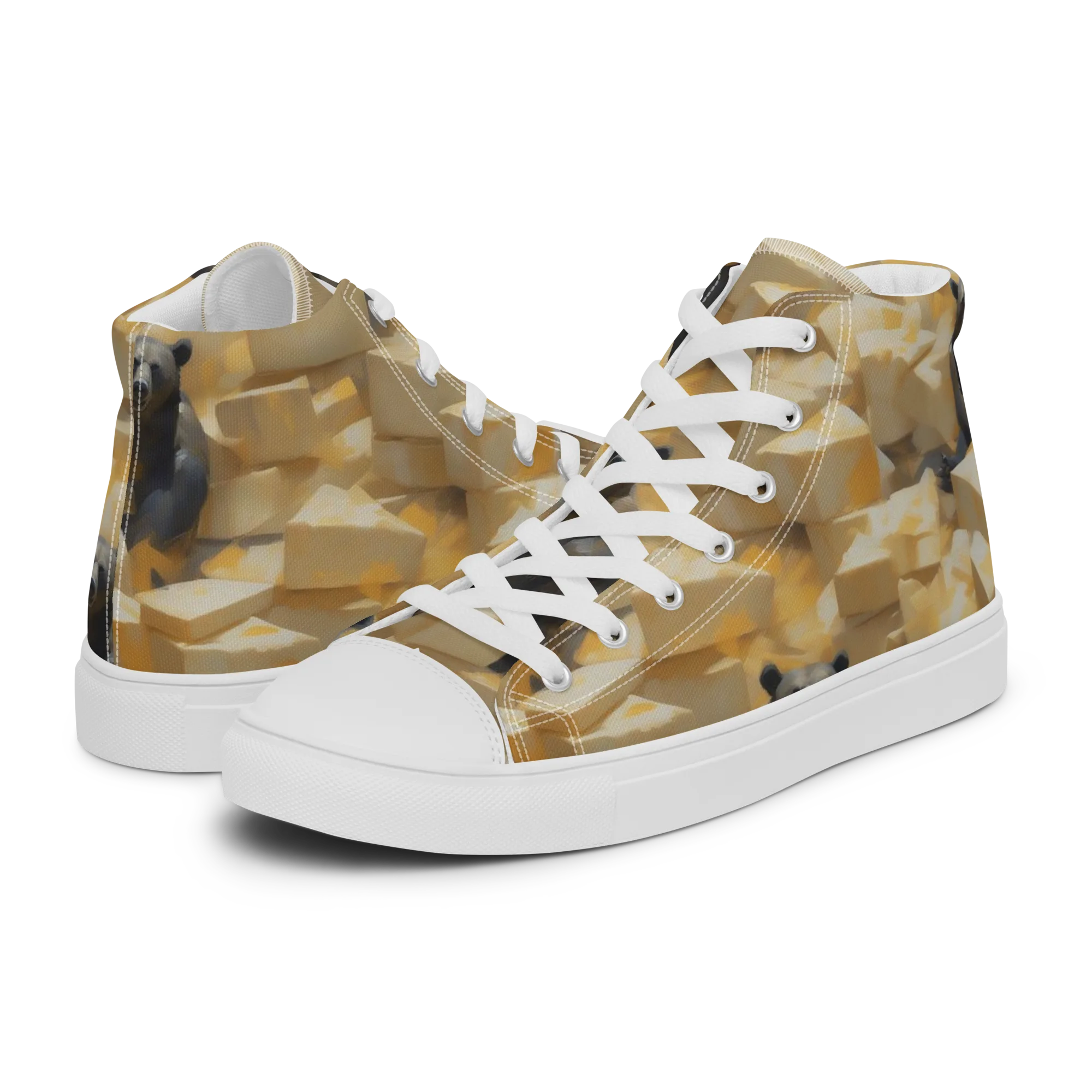 Cheddar Bear Society on Women's High Top Canvas Shoes — Left