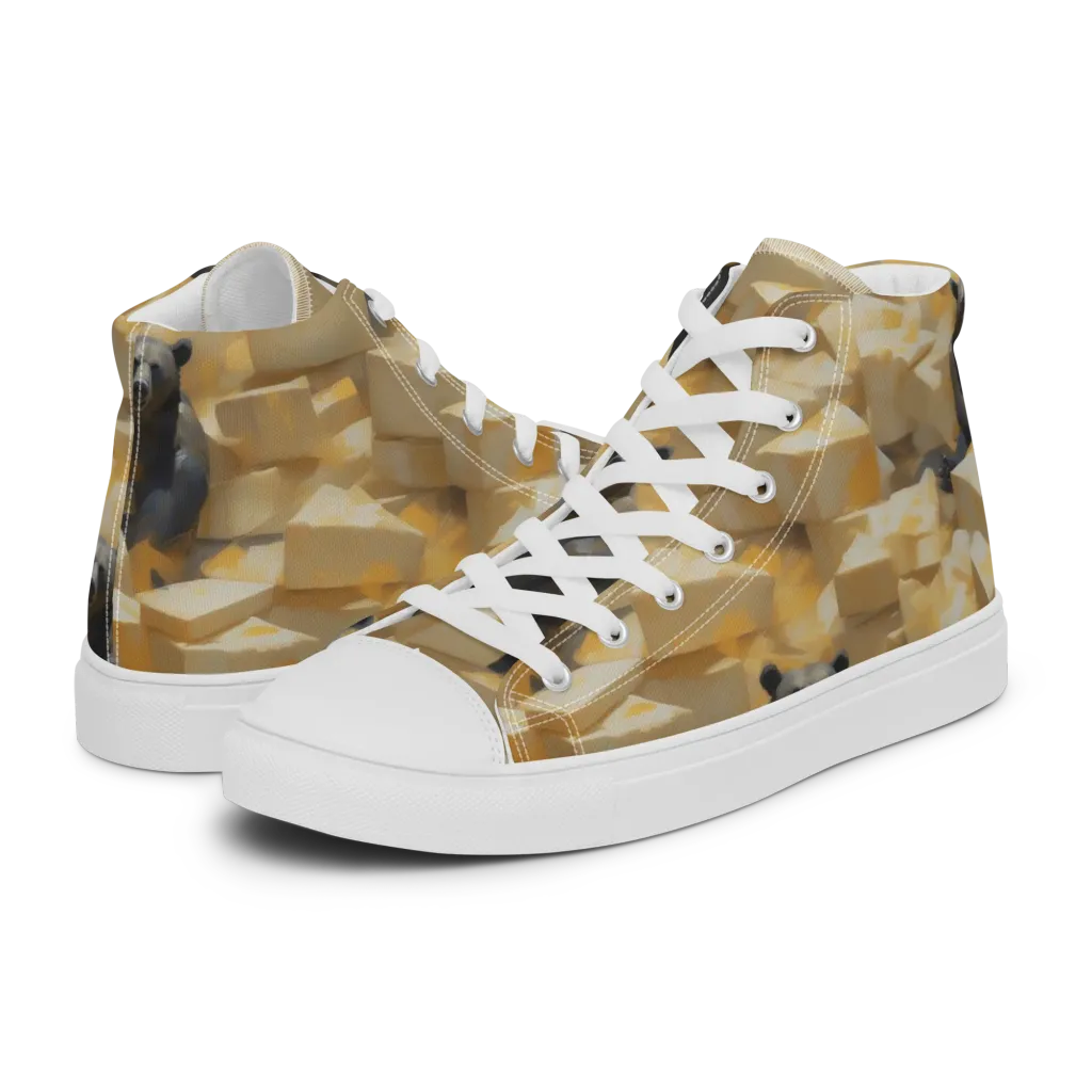 Cheddar Bear Society on Women's High Top Canvas Shoes — Left