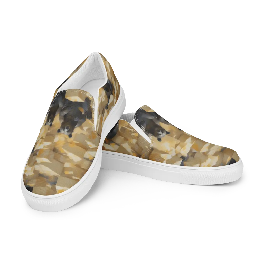 Cheddar Bear Society on Men's Slip-On Canvas Shoes — Left Front