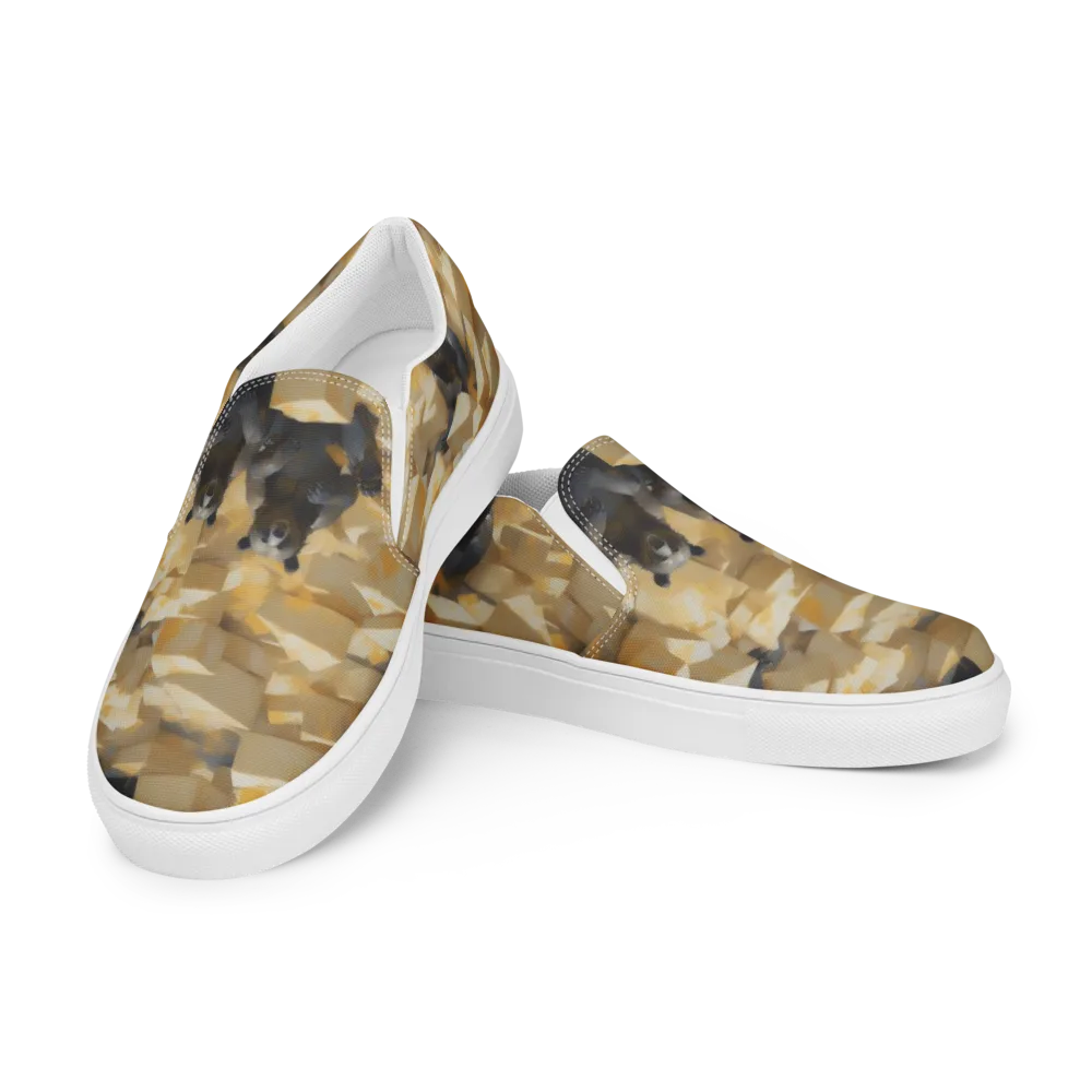 Cheddar Bear Society on Women's Slip-On Canvas Shoes — Left Front