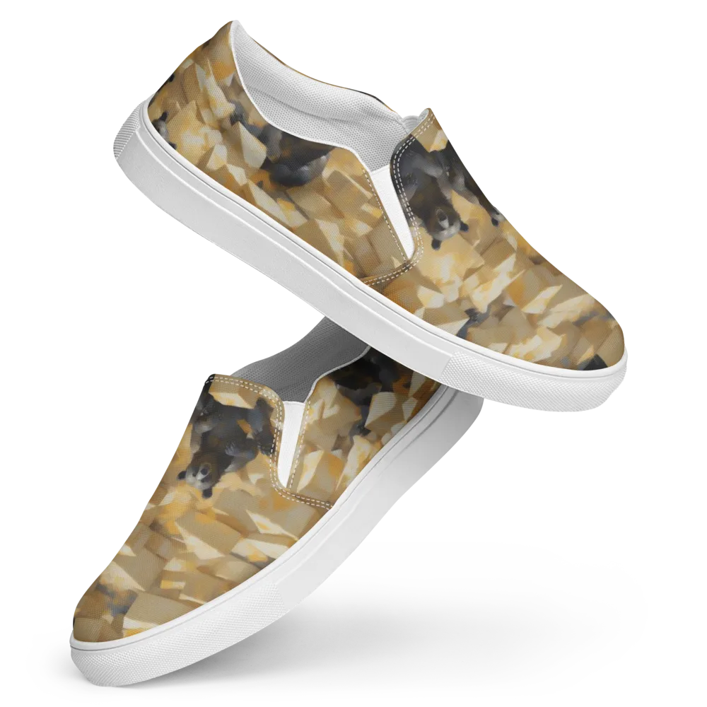 Cheddar Bear Society on Women's Slip-On Canvas Shoes — Front