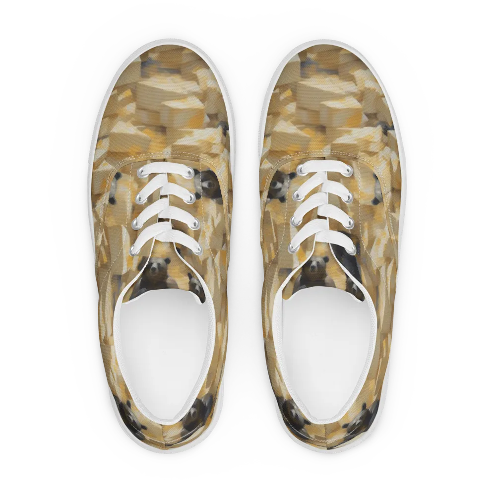 Cheddar Bear Society on Men's Lace-Up Canvas Shoes — Front
