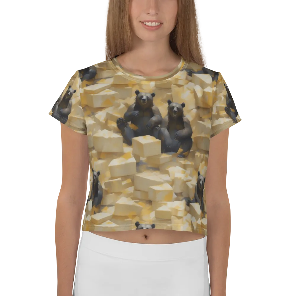 Cheddar Bear Society on Crop Tee — Front
