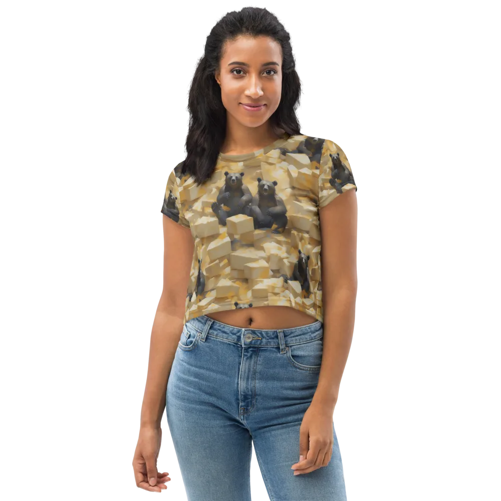Cheddar Bear Society on Crop Tee — Front