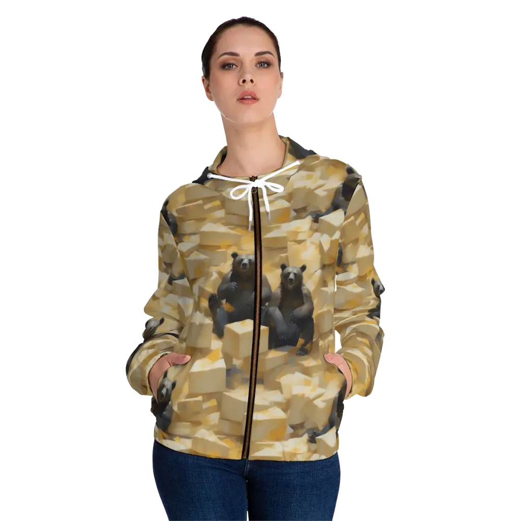 Cheddar Bear Society on Women's Full-Zip Hoodie — Front On Person