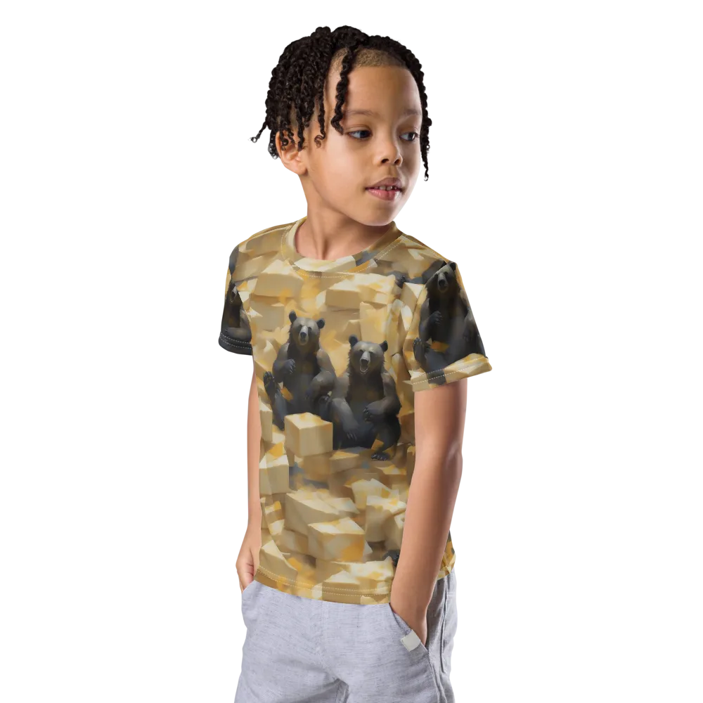 Cheddar Bear Society on Kids Crew Neck T-Shirt — Left Front