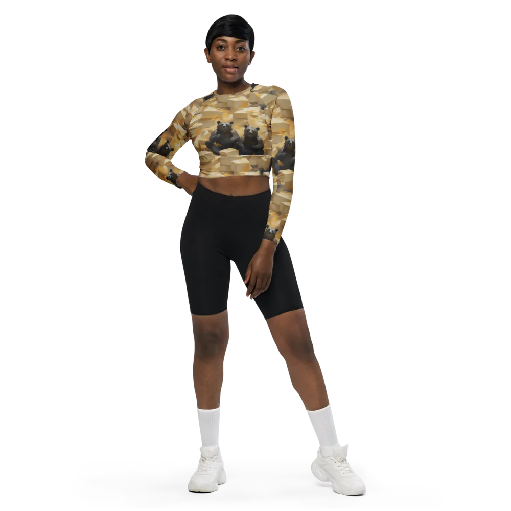 Cheddar Bear Society on Long Sleeve Crop Top — Front