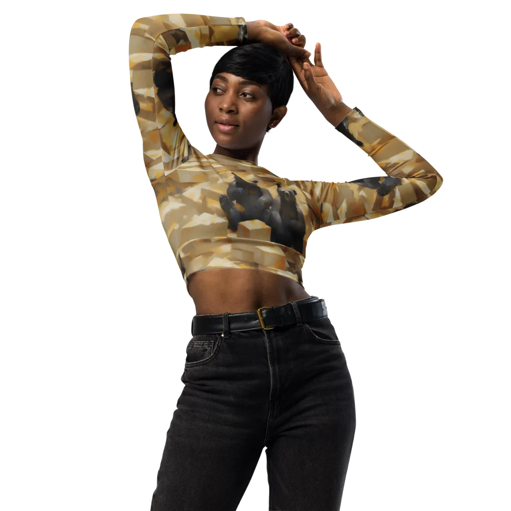 Cheddar Bear Society on Long Sleeve Crop Top — Front