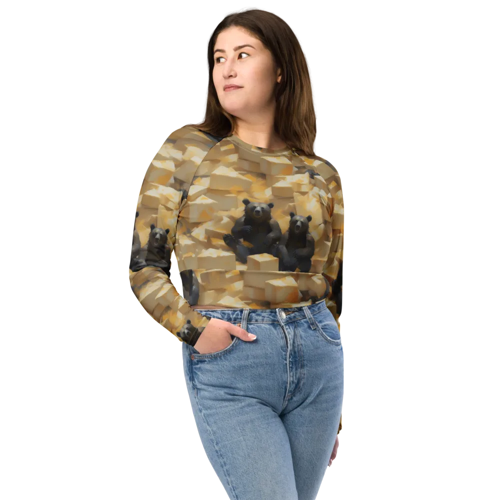 Cheddar Bear Society on Long Sleeve Crop Top — Front