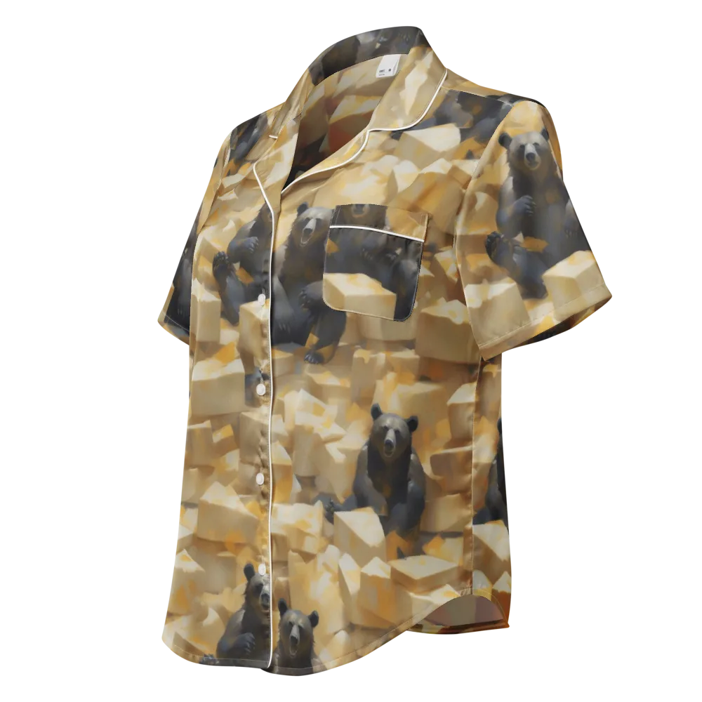 Cheddar Bear Society on Women's Short Sleeve Pajama Top — Left Front