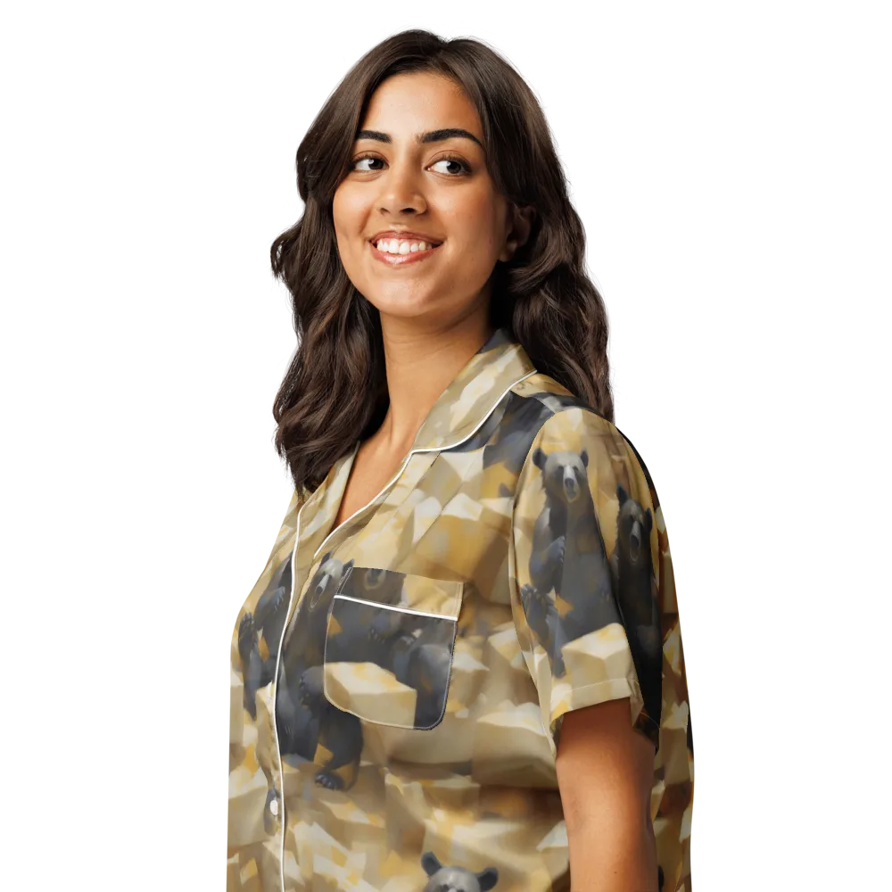 Cheddar Bear Society on Women's Short Sleeve Pajama Top — Left Front