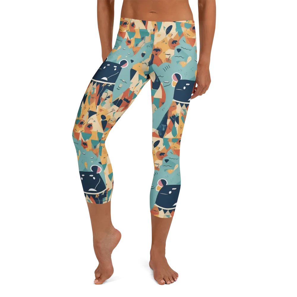 Carnival Critters on Capri Leggings — Front