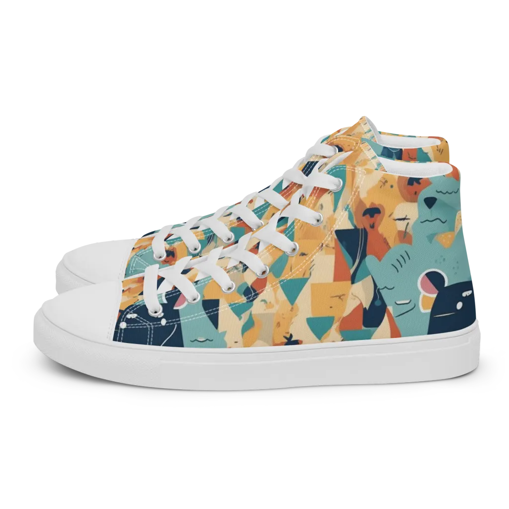 Carnival Critters on Men's High Top Canvas Shoes — Left