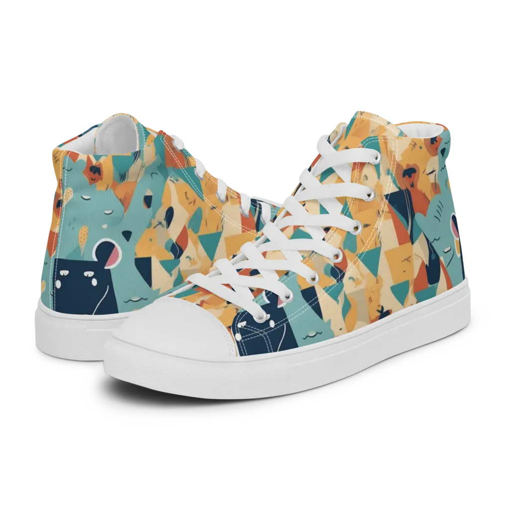 Carnival Critters on Men's High Top Canvas Shoes — Left