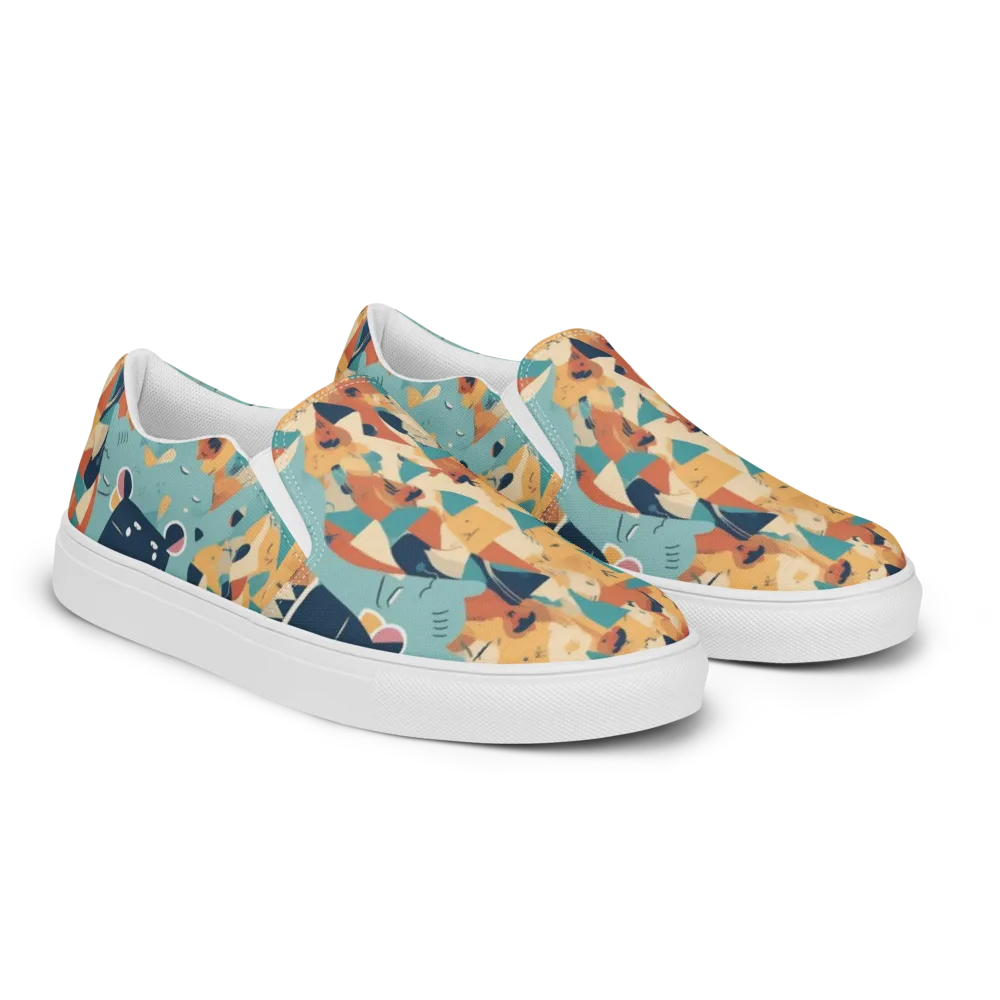 Carnival Critters on Men's Slip-On Canvas Shoes — Right Front