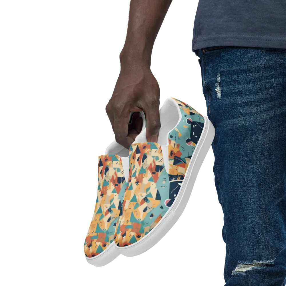 Carnival Critters on Men's Slip-On Canvas Shoes — Left Front