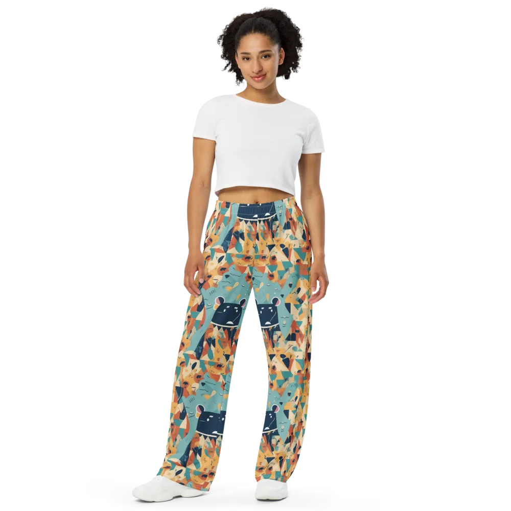 Carnival Critters on Wide-Leg Pants — Front