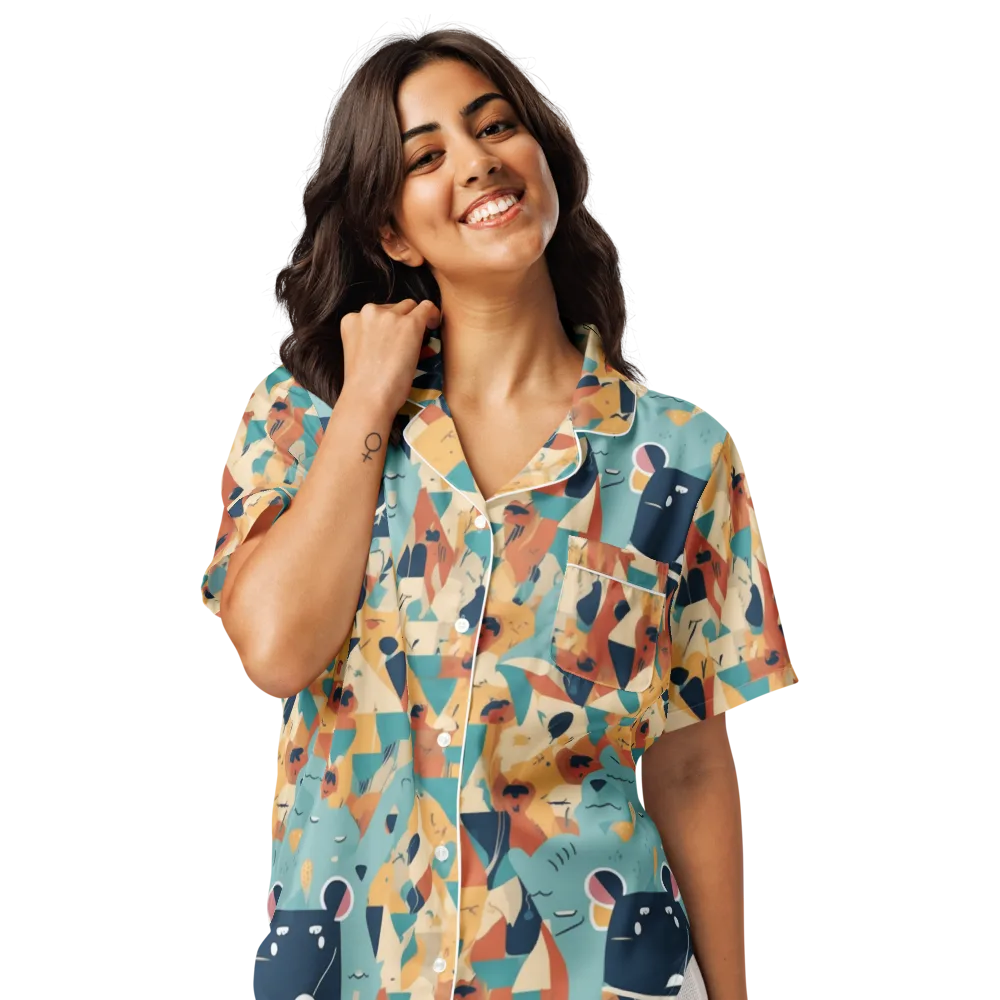 Carnival Critters on Women's Short Sleeve Pajama Top — Front